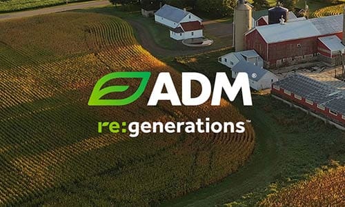 ADM re:generations logo over beautiful farm