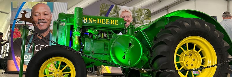 green john deere tractor on display